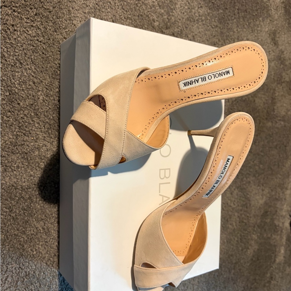 Manolo Blahnik Nude Open-Toe Heels NWT
